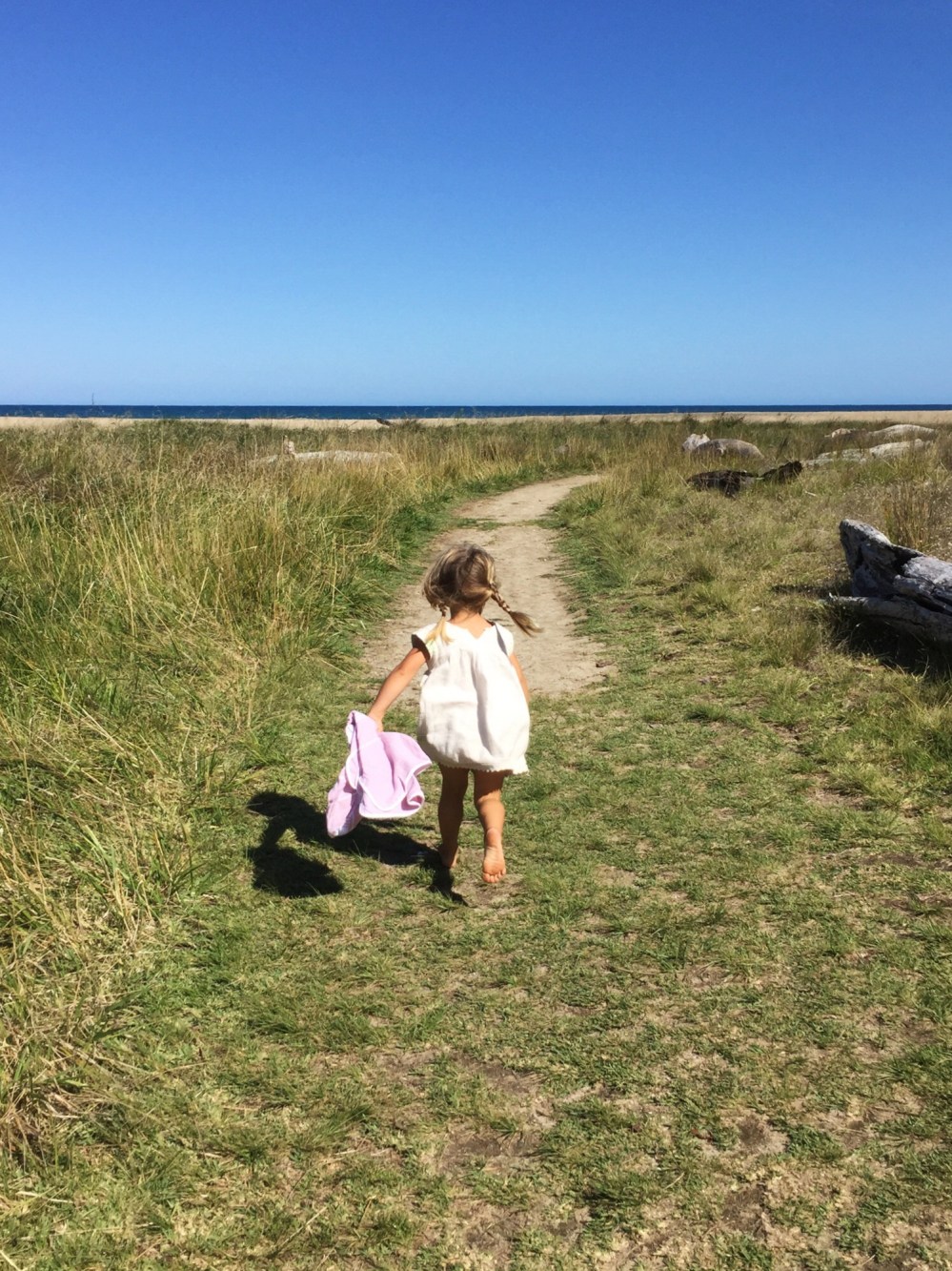 running to the beach at Waipatiki