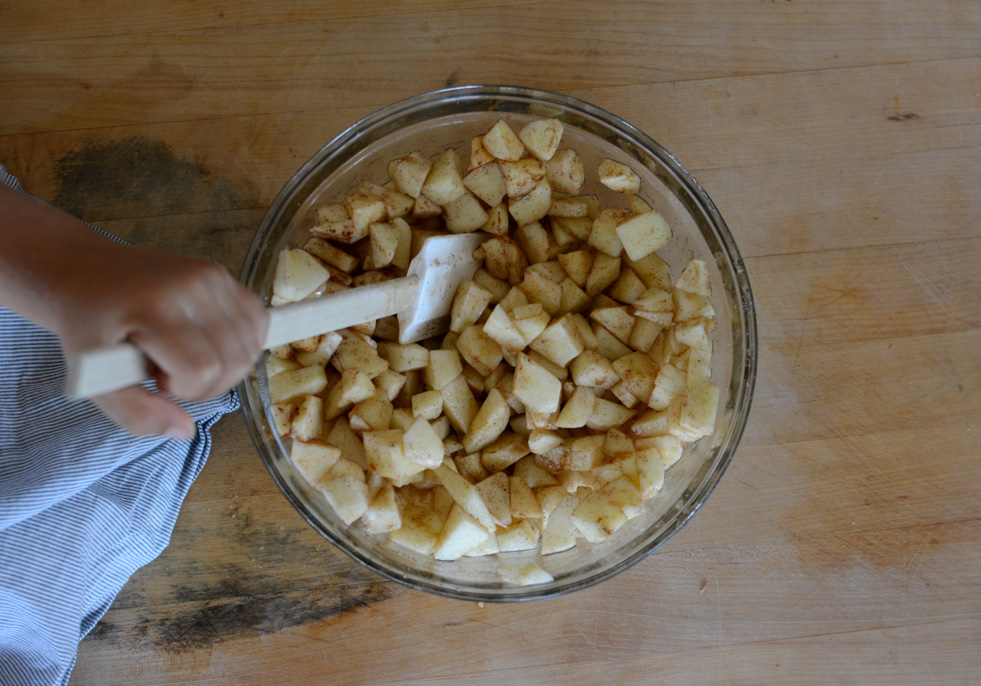 chopped apples in cinnamon and sugar